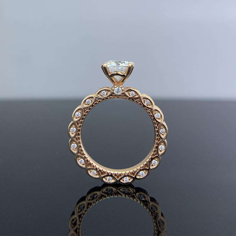 Ornate 6.5mm D VVS Moissanite Ring | 18K Rose Gold Over 925 Sterling Silver
