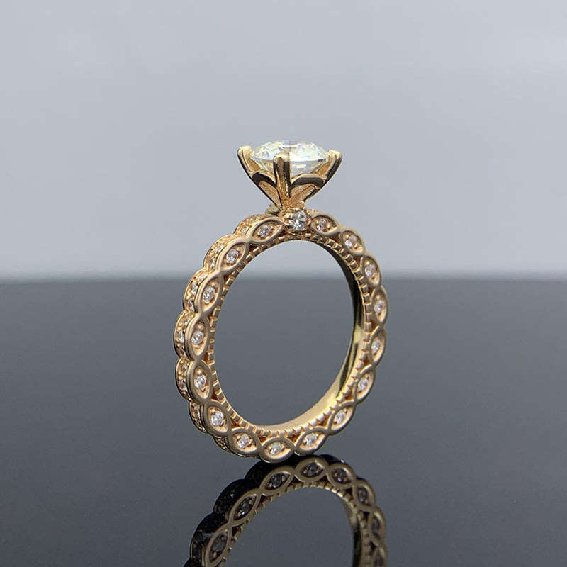 Ornate 6.5mm D VVS Moissanite Ring | 18K Rose Gold Over 925 Sterling Silver