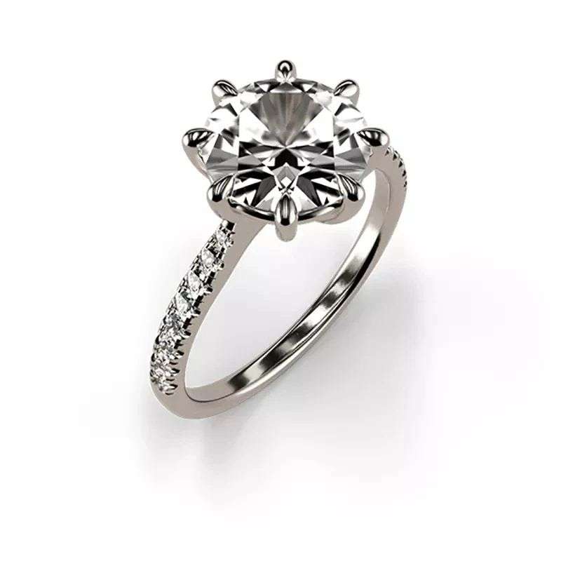 Unique 8 Claw 2ct 8mm D VVS1 Moissanite Ring | 18K White Gold Over 925 Sterling Silver