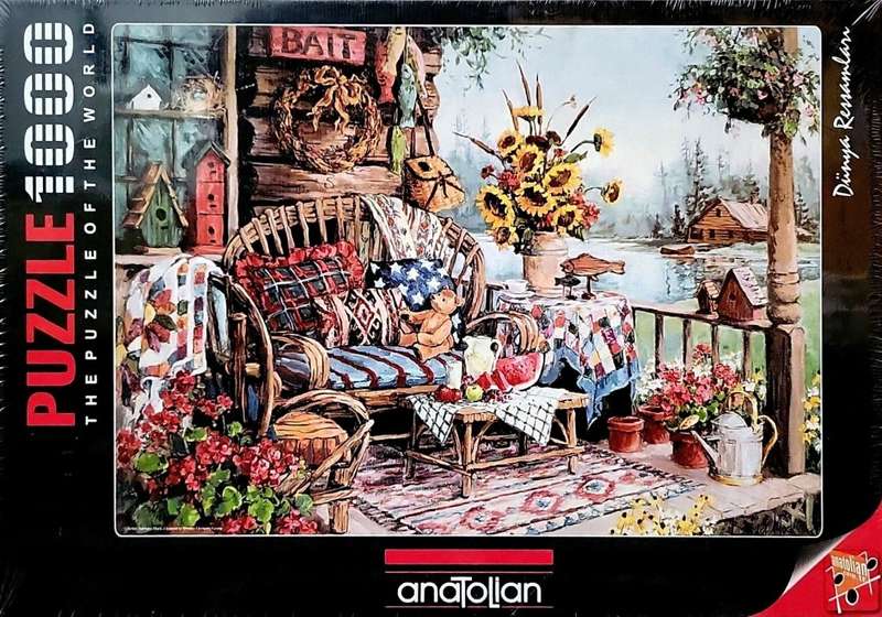 Anatolian 1000 Piece Puzzle: Country Hideaway Porch Lake Teddy Bear Flowers