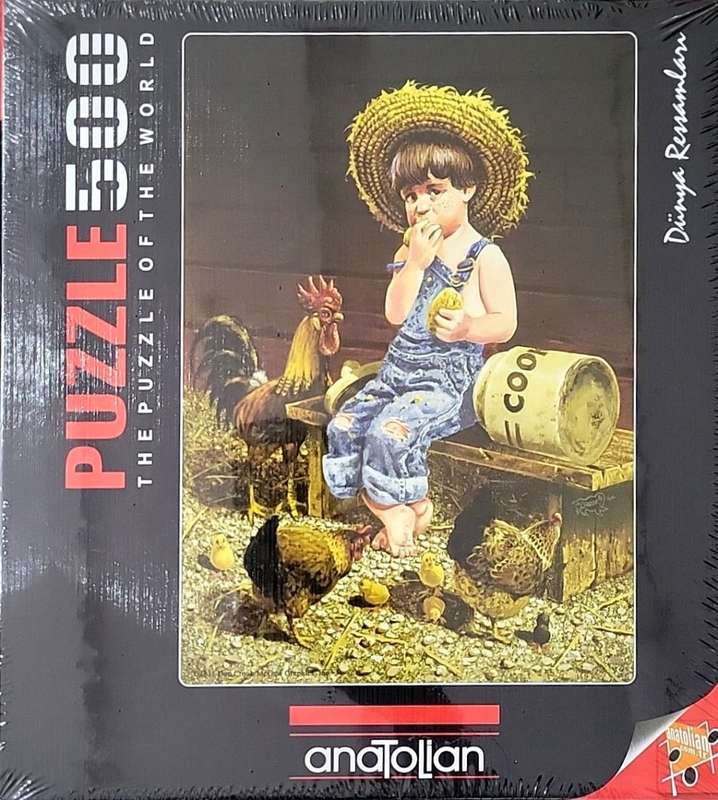 Anatolian 500 Piece Puzzle: Barnyard Conspiracy Farm Boy Chickens