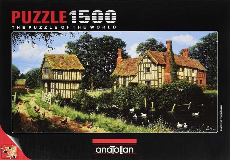 Anatolian 1500 Piece Puzzle: Chicken in Lane Castles Houses Lawn Garden