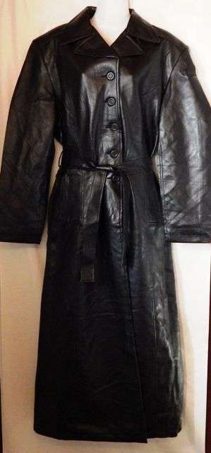 Ladies black leather trench coat from sizes 14 - 22 - FREE POSTAGE IN SOUTH AFRICA