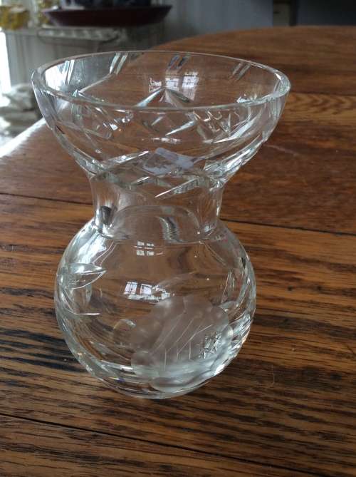 Crystal Rose  Cut Bulb Vase