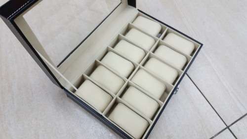 WATCH BOX / DISPLAY / CASE / STORAGE *12 SLOT/ BLOCK/ DIVISION* BARGAIN BLACK PU LEATHER