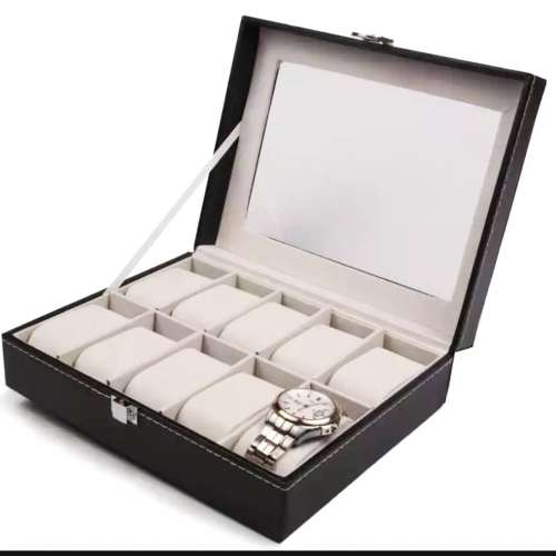 WATCH BOX / DISPLAY / CASE / STORAGE *12 SLOT/ BLOCK/ DIVISION* BARGAIN BLACK PU LEATHER