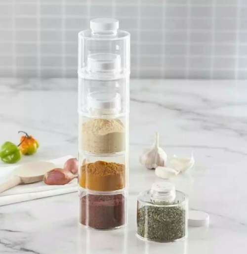 SPICE TOWER CAROUSEL/ 12 SELF STACKING SPICE BOTTLES/ REVOLVING BASE