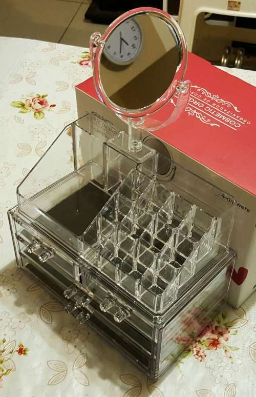 COSMETIC ORGANIZER/ 4 DRAWERS/ WITH ROUND MIRROR/ CHRISTMAS GIFT