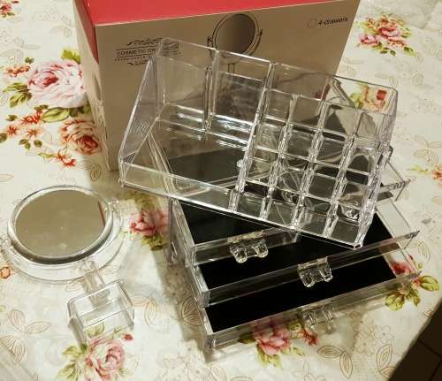 COSMETIC ORGANIZER/ 4 DRAWERS/ WITH ROUND MIRROR/ CHRISTMAS GIFT