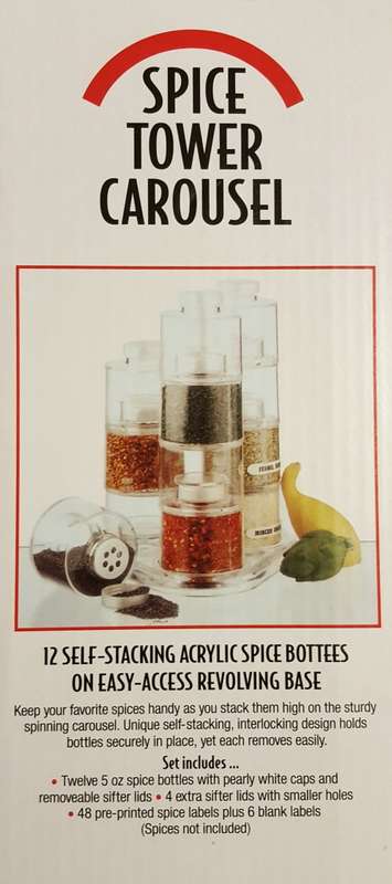 SPICE TOWER CAROUSEL/ 12 SELF STACKING SPICE BOTTLES/ REVOLVING BASE
