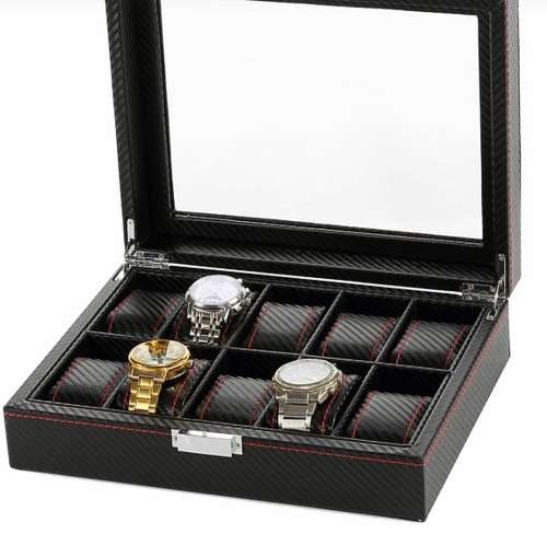 WATCH BOX / DISPLAY / CASE / STORAGE *10 SLOT/ BLOCK/ DIVISION* BARGAIN BLACK