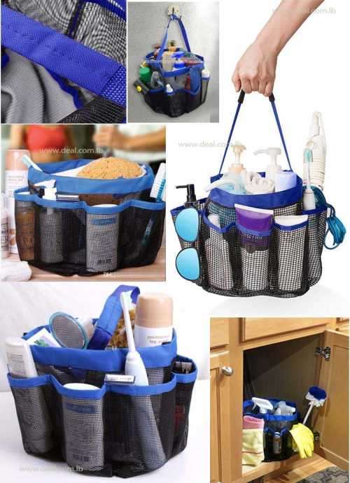 8 Pockets Shower Caddy Mesh Portable Quick Dry Travel Tote Carry Handle Gym Dorm