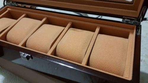 WATCH BOX 5 SLOT SOLID BROWN WOOD