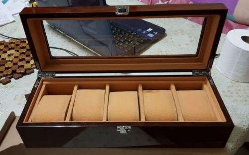 WATCH BOX 5 SLOT SOLID BROWN WOOD