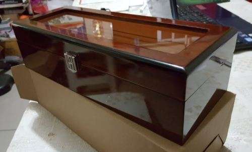 WATCH BOX 5 SLOT SOLID BROWN WOOD