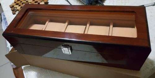 WATCH BOX 5 SLOT SOLID BROWN WOOD
