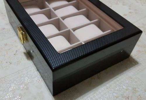 WATCH BOX 10 SLOT WOOD / BLACK DOTTED GLOSSY DESIGN