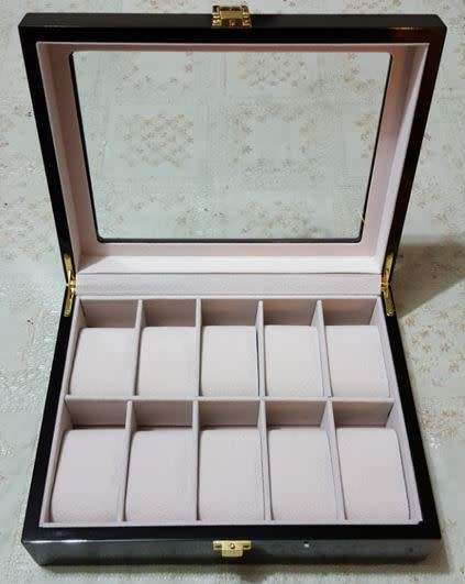 WATCH BOX 10 SLOT WOOD / BLACK DOTTED GLOSSY DESIGN