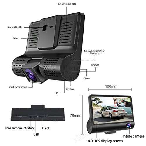 Dash Cam Three-way Video Recorder Rearview Camera G-sensor