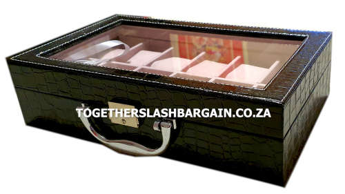 WATCH BOX 12 SLOT WOOD | BLACK CROC LEATHER DESIGN