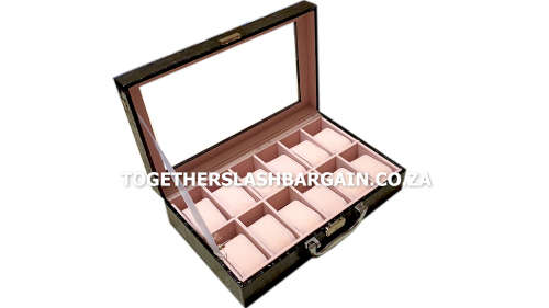 WATCH BOX 12 SLOT WOOD | BLACK CROC LEATHER DESIGN