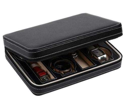 8 Slot Portable Watch Box Travel Case Storage Holder with Zipper Padded Divider -  BLACK COLOR