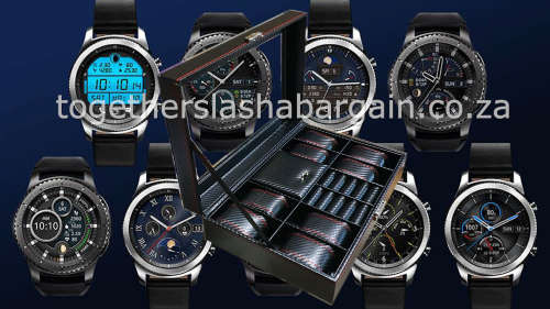 BLACK CARBON 8 SLOT WATCH BOX WITH WRIST CUFF AND STORAGE COMPARTMENT