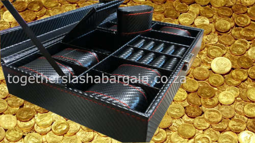 BLACK CARBON 8 SLOT WATCH BOX WITH WRIST CUFF AND STORAGE COMPARTMENT