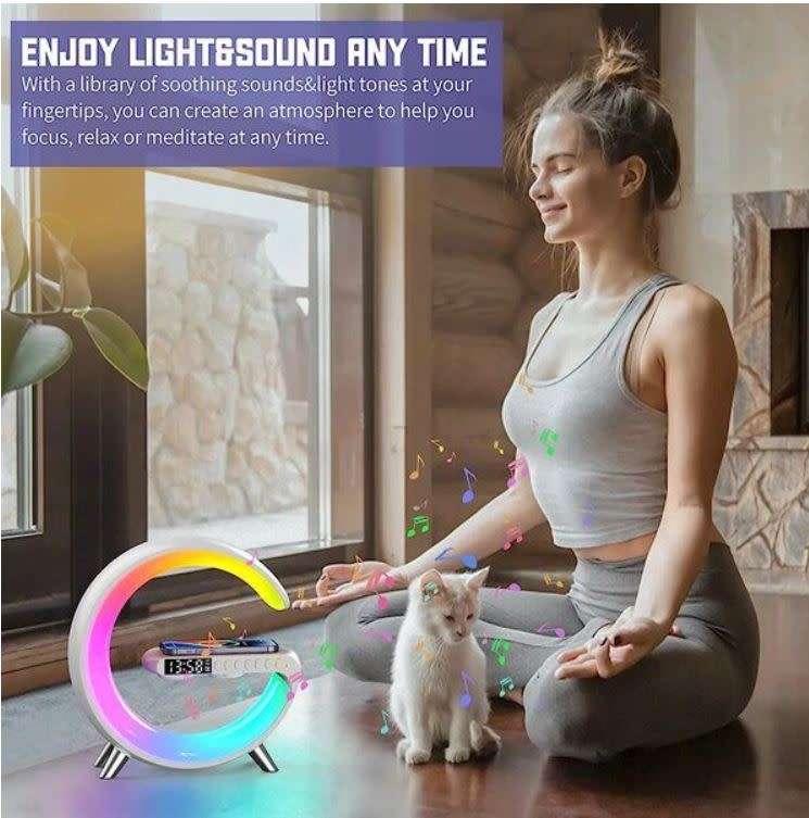 Wireless Fast Charger with Built-in Bluetooth Stereo Speakers +Alarm Clock