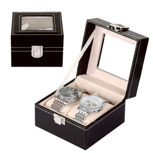 2 Grid PU Leather Watch Display Collection Case Box Jewelry Storage Organizer