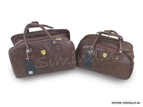 Set of 2 High Quality Duffle PU Leather Luggage Bags - BROWN