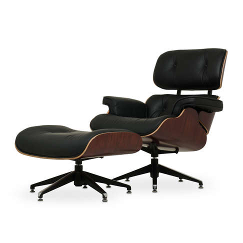 @home NORMAN LEATHER RELAX CHAIR WITH FOOTSTOOL BLACK