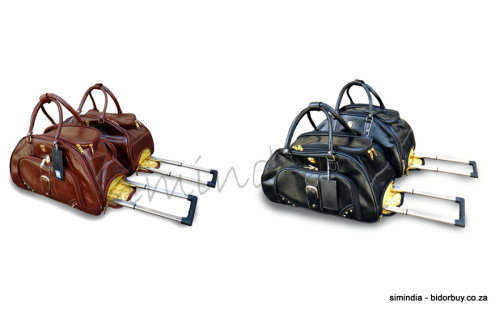 Set of 2 High Quality PU Leather Duffle Luggage Bags with Roller Wheels- Choose from Black or Brown