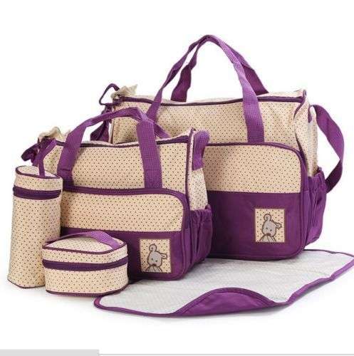 5 PC Set Baby Changing Diaper Nappy Mother Handbag multifunctional Bags - Assorted Color