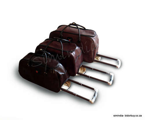 Set of 3 Quality Duffle Luggage Bags with Roller Wheels - Brown