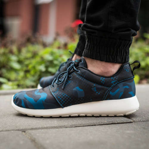 Original Mens NIKE Roshe ONE PRINT - 655206 404 -  Blk / Sqdrn Blue / Obsidian