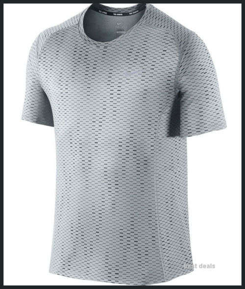 Original Mens Nike Dri-FIT Miler Fuse Running Shirt - Wolf Grey 717803-012 - Size Extra Large