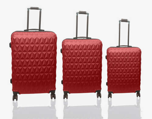 Set of 3 Suitcases Travel Trolley Luggage ABS Universal Wheels - Red Color
