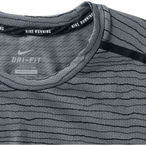 Original Mens Nike Dri-FIT Cool Tailwind Striped Short Sleeve Running Cool Grey 724809 065 Size L