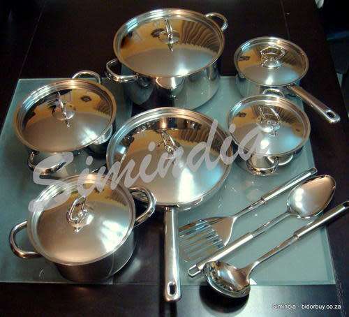 15 PIECES STAINLESS STEEL, HEAVY BOTTOM COOKWARE SET WITH STAINLESS LID