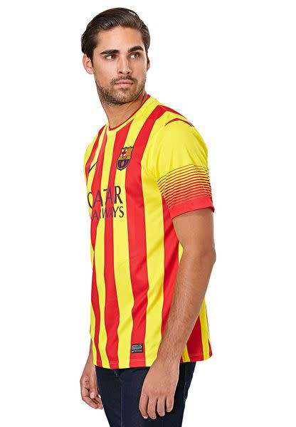 Original Mens Nike FC BARCELONA '14 AWAY SOCCER JERSEY (RED/YELLOW) 532823 703 Size XL