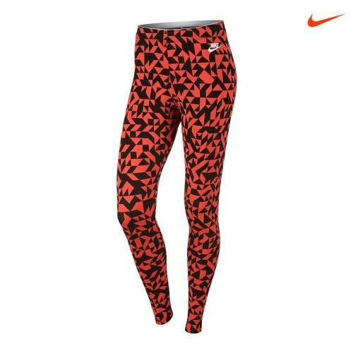 Original NIKE Women's Sportswear Club Tangrams Leggings Black/Orange 830343 852 Size Small