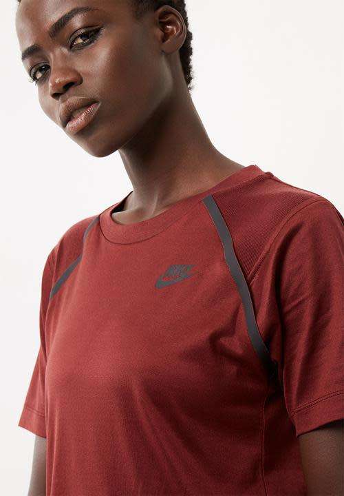 Original Women's NIKE Bonded Short Sleeve Top Brown 867689 619 Size Medium