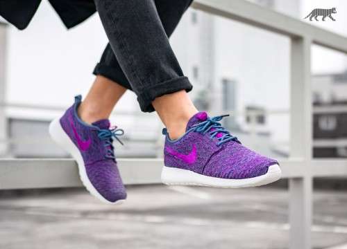 Original Women's NIKE ROSHE ONE FLYKNIT OCEAN FOG / VIVID PURPLE 704927 405 Size UK 4.5 (SA 4.5)