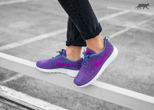 Original Women's NIKE ROSHE ONE FLYKNIT OCEAN FOG / VIVID PURPLE 704927 405 Size UK 4.5 (SA 4.5)