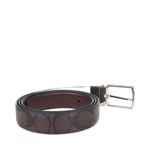 ORIGINAL COACH Heritage Signature Coated Canvas Reversible Belt 64825 Mahogany Brown