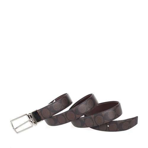 ORIGINAL COACH Heritage Signature Coated Canvas Reversible Belt 64825 Mahogany Brown