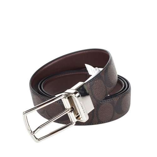 ORIGINAL COACH Heritage Signature Coated Canvas Reversible Belt 64825 Mahogany Brown