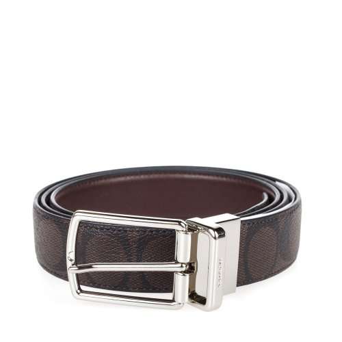 ORIGINAL COACH Heritage Signature Coated Canvas Reversible Belt 64825 Mahogany Brown