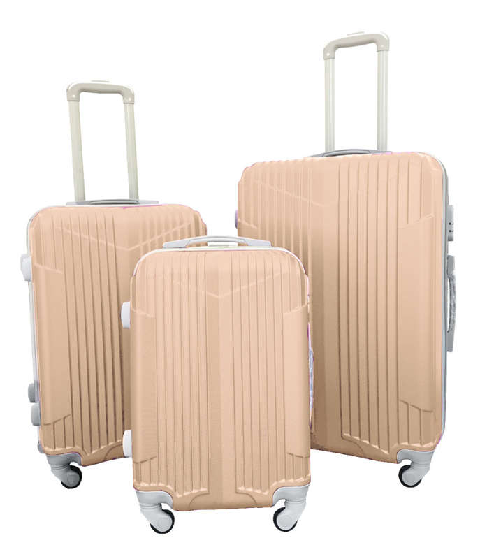 New Design 3pc Travel Luggage Set with 360° Rotating Wheels - Gold Color